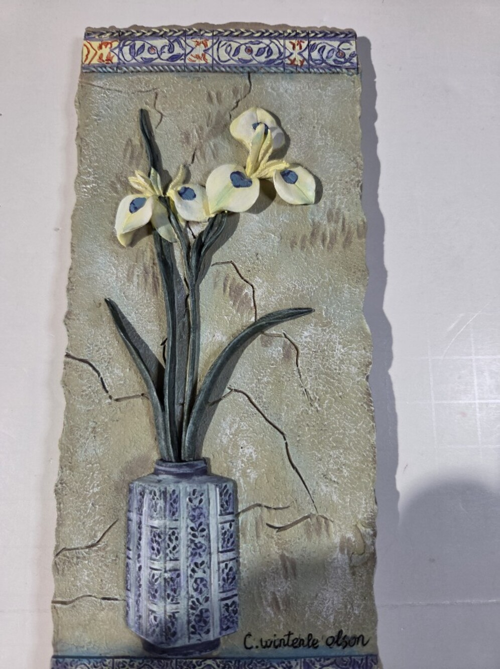 Wall Art Tile Panel with Yellow Calla Lilies in Blue Vase By C. Winterle Olson - Picture 4 of 8